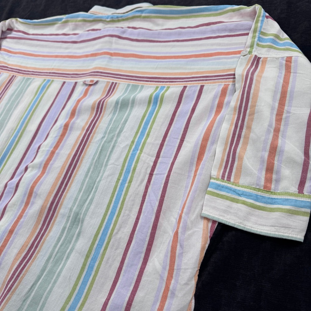 American Eagle Womens M Pastel Striped Button Down Oversized Shirt Coastal Beach - Picture 7 of 12